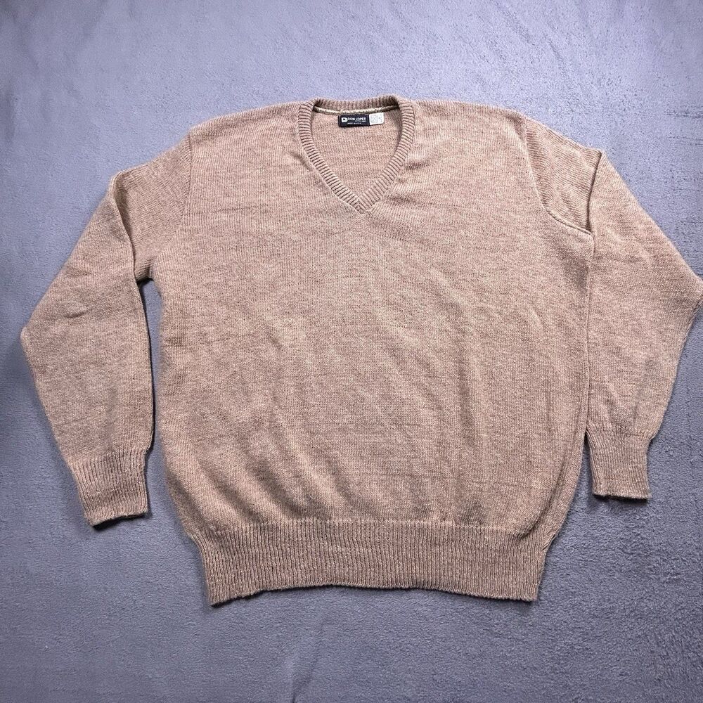 Don Loper V-Neck Sweater Mens 3X Vintage Wool Blend Tan Grandpa